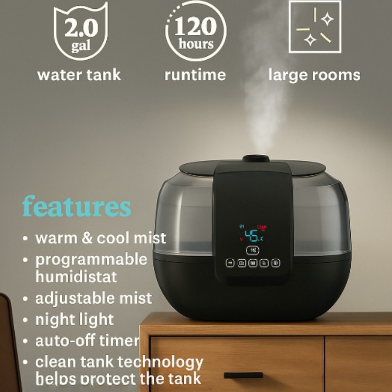 2 Gallon Tabletop Dual Mist Electronic Humidifier