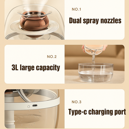 3L Humidifier Dual Nozzle USB Cool Mist Household Air Humidifier